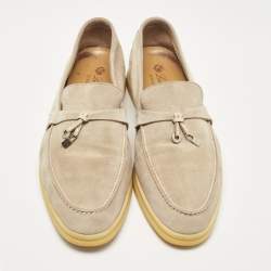 Pre Owned Loro Piana Beige Suede Summer Charms Walk Loafers Size 41.5