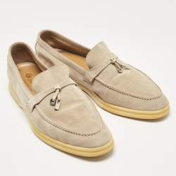Pre Owned Loro Piana Beige Suede Summer Charms Walk Loafers Size 41.5