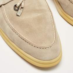 Pre Owned Loro Piana Beige Suede Summer Charms Walk Loafers Size 41.5