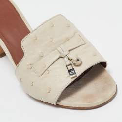 Pre Owned Loro Piana Cream Ostrich Leather Summer Charms Slide Sandals Size  39
