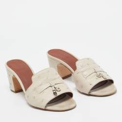 Pre Owned Loro Piana Cream Ostrich Leather Summer Charms Slide Sandals Size  39