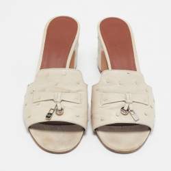 Pre Owned Loro Piana Cream Ostrich Leather Summer Charms Slide Sandals Size  39