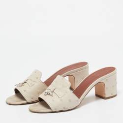 Pre Owned Loro Piana Cream Ostrich Leather Summer Charms Slide Sandals Size  39