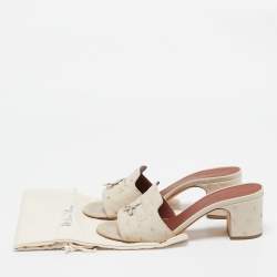 Pre Owned Loro Piana Cream Ostrich Leather Summer Charms Slide Sandals Size  39