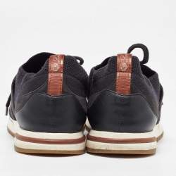 Loro Piana Black Fabric and Leather 360 LP Flexy Walk Low Top Sneakers Size 38.5