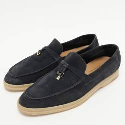Pre Owned Loro Piana Navy Blue Suede Summer Charms Walk Loafers Size 39