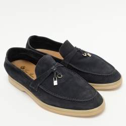 Pre Owned Loro Piana Navy Blue Suede Summer Charms Walk Loafers Size 39