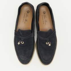 Pre Owned Loro Piana Navy Blue Suede Summer Charms Walk Loafers Size 39