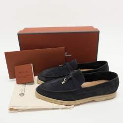 Pre Owned Loro Piana Navy Blue Suede Summer Charms Walk Loafers Size 39