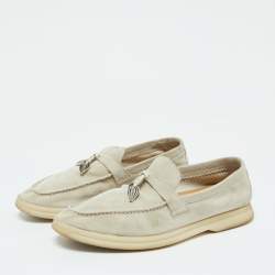 Pre Owned Loro Piana Light Grey Suede Summer Charms Walk Loafers Size 35.5