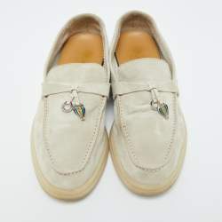 Pre Owned Loro Piana Light Grey Suede Summer Charms Walk Loafers Size 35.5