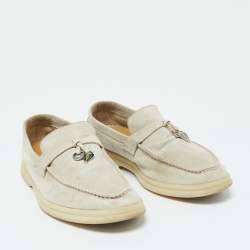 Pre Owned Loro Piana Light Grey Suede Summer Charms Walk Loafers Size 35.5