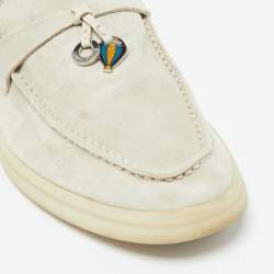 Pre Owned Loro Piana Light Grey Suede Summer Charms Walk Loafers Size 35.5