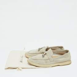 Pre Owned Loro Piana Light Grey Suede Summer Charms Walk Loafers Size 35.5