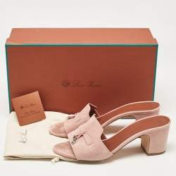 Pre Owned Loro Piana Pink Suede Summer Charms Walk Slide Sandals Size 40