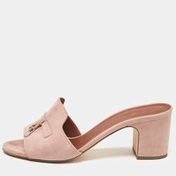 Pre Owned Loro Piana Pink Suede Summer Charms Walk Slide Sandals Size 40