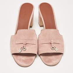 Pre Owned Loro Piana Pink Suede Summer Charms Walk Slide Sandals Size 40