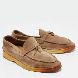Pre Owned Loro Piana Beige Suede Summer Charms Walk Loafers Size 38.5