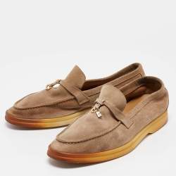 Pre Owned Loro Piana Beige Suede Summer Charms Walk Loafers Size 38.5
