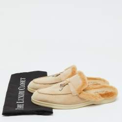 Pre Owned Loro Piana Beige Suede Fur Babouche Charms Walk Mules Size 38.5