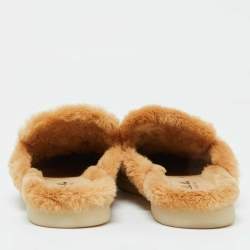 Pre Owned Loro Piana Beige Suede Fur Babouche Charms Walk Mules Size 38.5