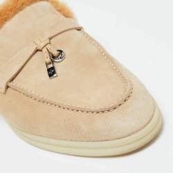 Pre Owned Loro Piana Beige Suede Fur Babouche Charms Walk Mules Size 38.5