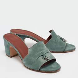 Pre Owned Loro Piana Green Suede Summer Charms Walk Slide Sandals Size 39