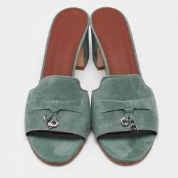 Pre Owned Loro Piana Green Suede Summer Charms Walk Slide Sandals Size 39