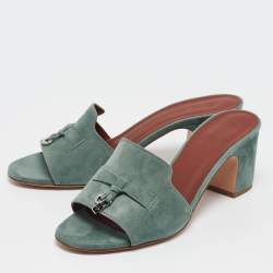 Pre Owned Loro Piana Green Suede Summer Charms Walk Slide Sandals Size 39