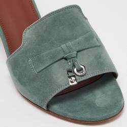 Pre Owned Loro Piana Green Suede Summer Charms Walk Slide Sandals Size 39