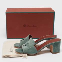 Pre Owned Loro Piana Green Suede Summer Charms Walk Slide Sandals Size 39