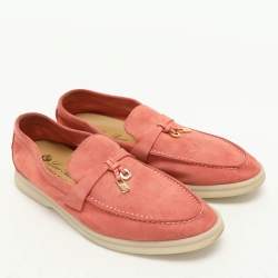 Pre Owned Loro Piana Pink Suede Summer Charms Walk Loafers Size 36