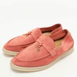 Pre Owned Loro Piana Pink Suede Summer Charms Walk Loafers Size 36