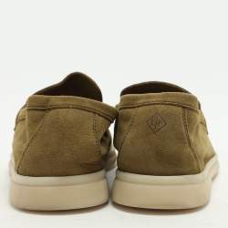 Pre Owned Loro Piana Olive Green Suede Summer Charms Walk Loafers Size 36