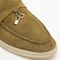 Pre Owned Loro Piana Olive Green Suede Summer Charms Walk Loafers Size 36