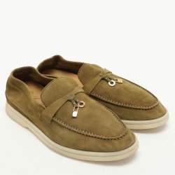 Pre Owned Loro Piana Olive Green Suede Summer Charms Walk Loafers Size 36