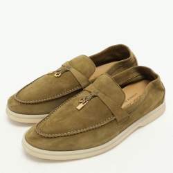 Pre Owned Loro Piana Olive Green Suede Summer Charms Walk Loafers Size 36