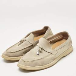 Pre Owned Loro Piana Pale Green Suede Summer Charms Walk Loafers Size 36.5