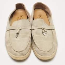 Pre Owned Loro Piana Pale Green Suede Summer Charms Walk Loafers Size 36.5