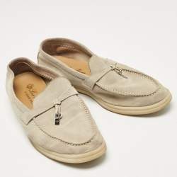 Pre Owned Loro Piana Pale Green Suede Summer Charms Walk Loafers Size 36.5