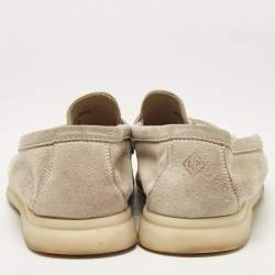 Pre Owned Loro Piana Pale Green Suede Summer Charms Walk Loafers Size 36.5