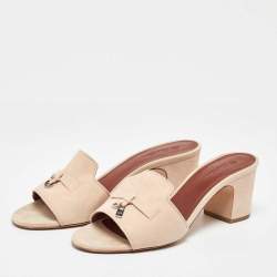 Pre Owned Loro Piana Beige Suede Summer Charms Slide Sandals Size 39