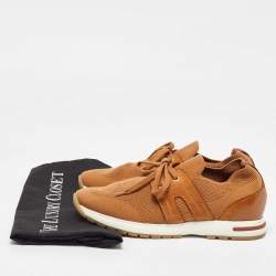 Pre Owned Loro Piana Brown Knit Fabric 360 LP Flexy Walk Low Top Sneakers Size 38