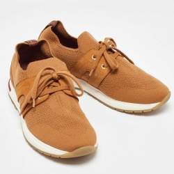 Pre Owned Loro Piana Brown Knit Fabric 360 LP Flexy Walk Low Top Sneakers Size 38