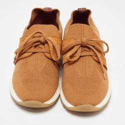 Pre Owned Loro Piana Brown Knit Fabric 360 LP Flexy Walk Low Top Sneakers Size 38