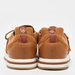 Pre Owned Loro Piana Brown Knit Fabric 360 LP Flexy Walk Low Top Sneakers Size 38