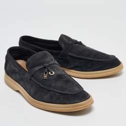 Pre Owned Loro Piana Navy Blue Suede Summer Charms Walk Loafers Size 38