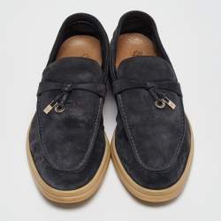 Pre Owned Loro Piana Navy Blue Suede Summer Charms Walk Loafers Size 38