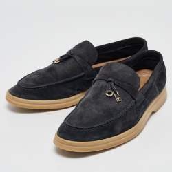 Pre Owned Loro Piana Navy Blue Suede Summer Charms Walk Loafers Size 38
