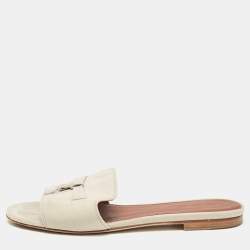 Pre Owned Loro Piana Grey Suede Summer Charms Mules Size 37